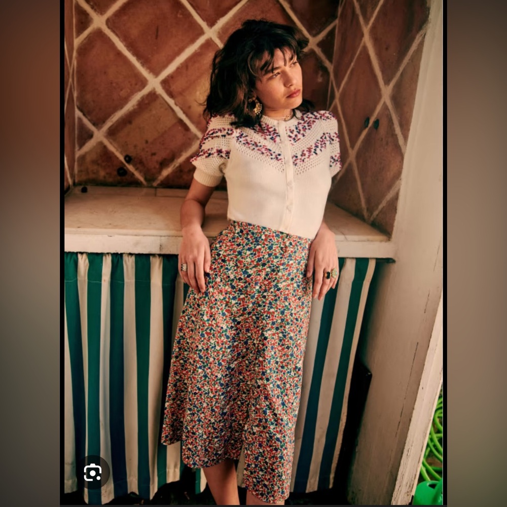 Sezane Floral Midi Skirt - Multicolor